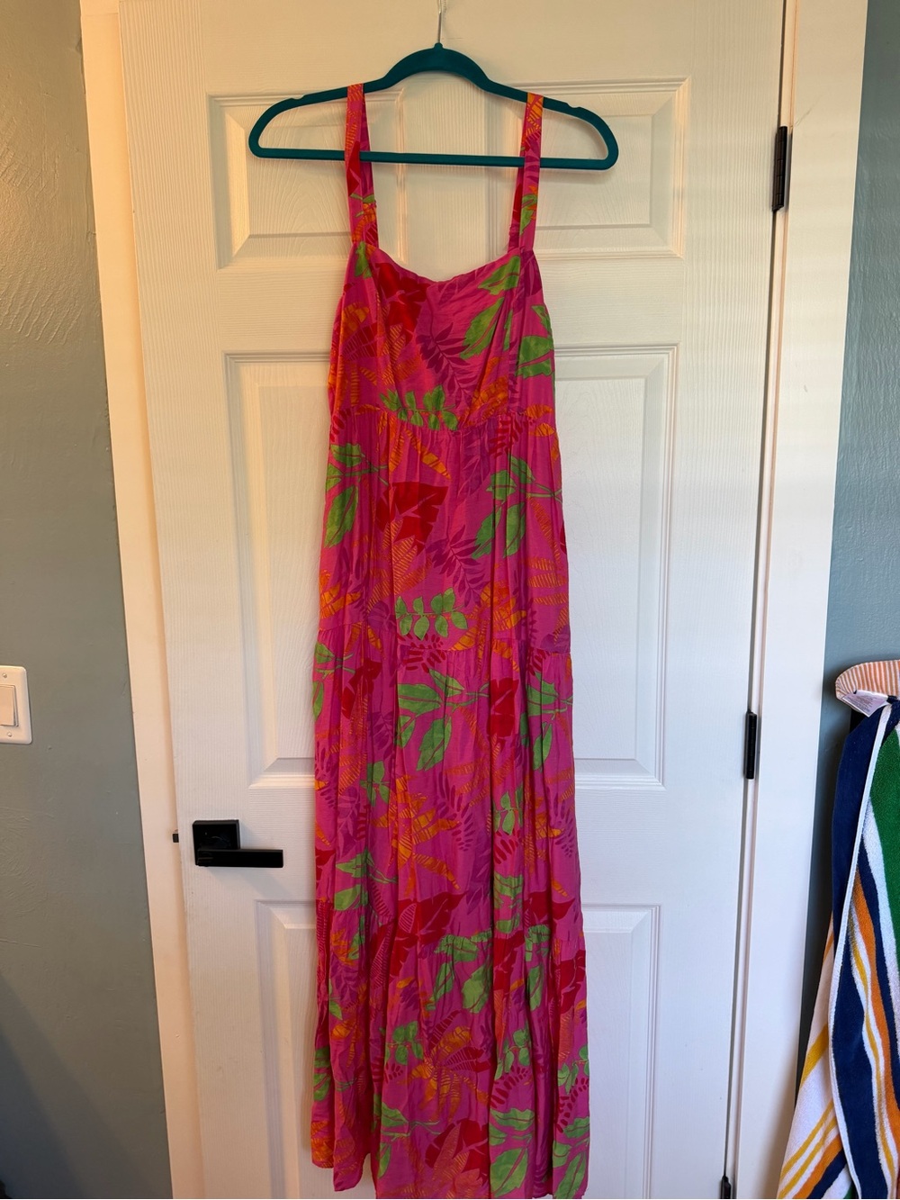 Skies are Blue Bright Pink Tropical Print Maxi Dress